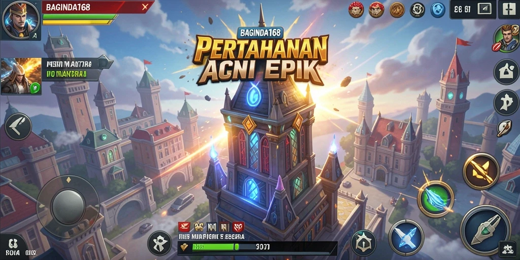 Screenshot gameplay menampilkan aksi pertahanan menara yang mendebarkan.