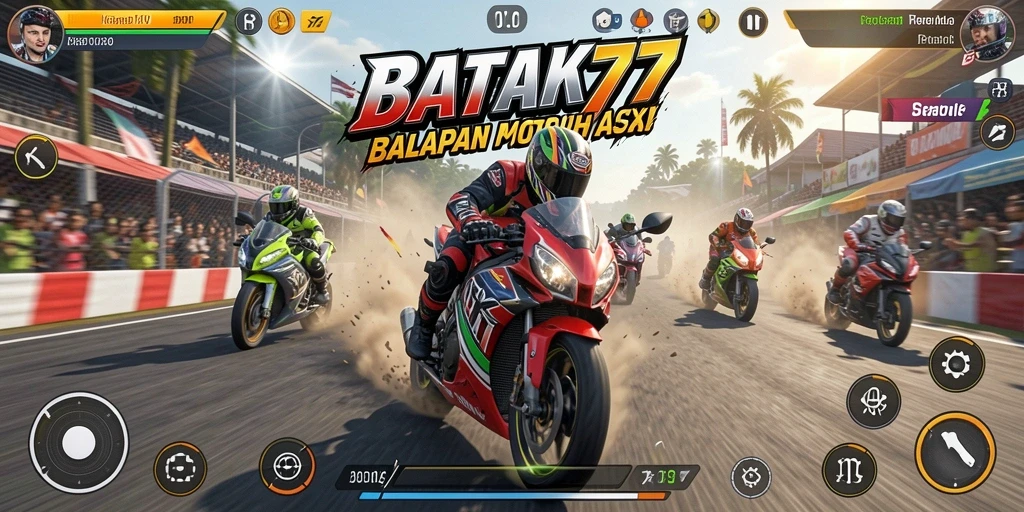 Tampilan gameplay seru di BATIK77 dengan motor balap mengesankan.