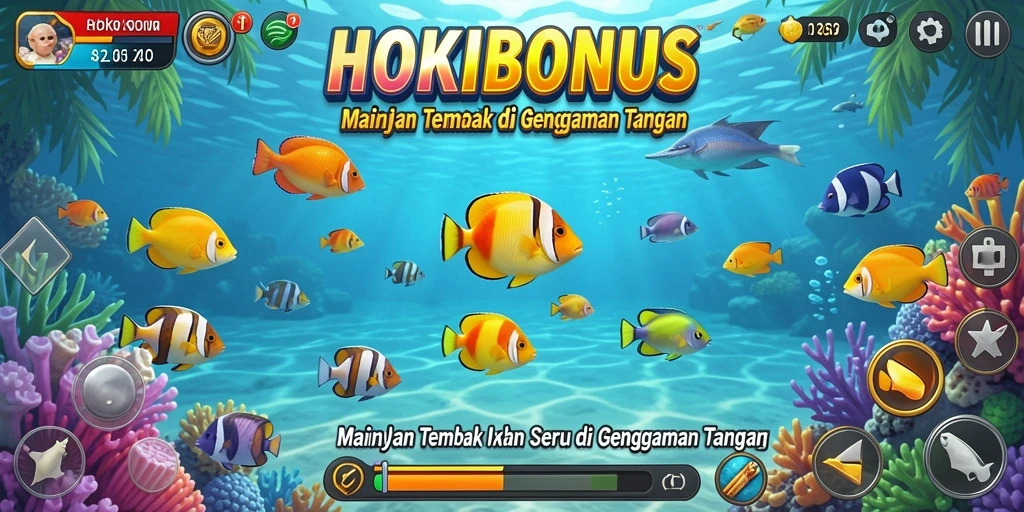 Tangkapan layar HOKIBONUS menampilkan gameplay menembak ikan yang seru.