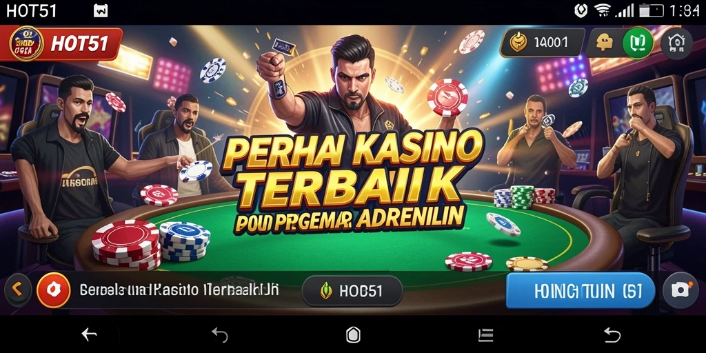 Screenshot utama HOT51 menampilkan pemain bersemangat dalam permainan Kasino yang seru.