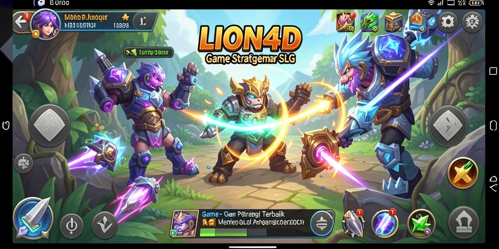 Screenshot gameplay LION4D dengan pertarungan dinamis di latar belakang.