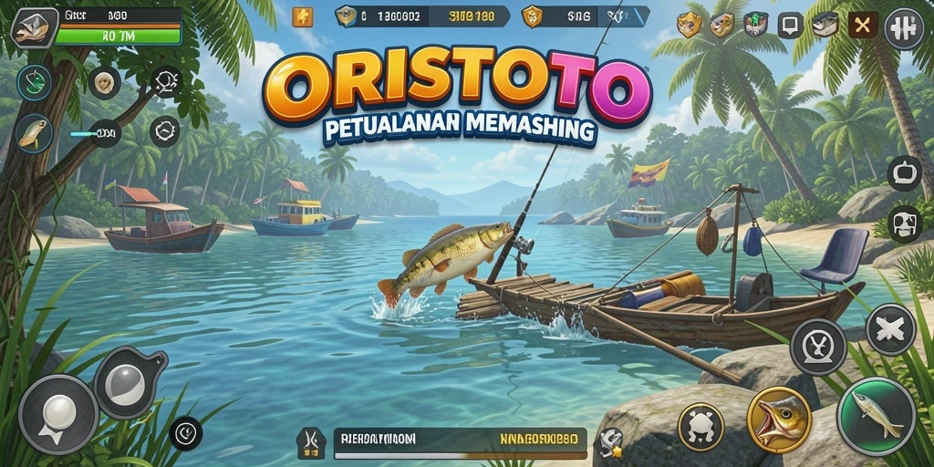 Gameplay ORISTOTO yang menarik saat menangkap ikan di lokasi indah.