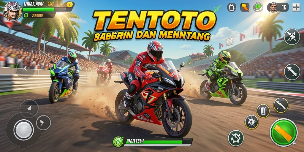 Screenshot gameplay TENTOTO menampilkan aksi balapan yang mendebarkan.